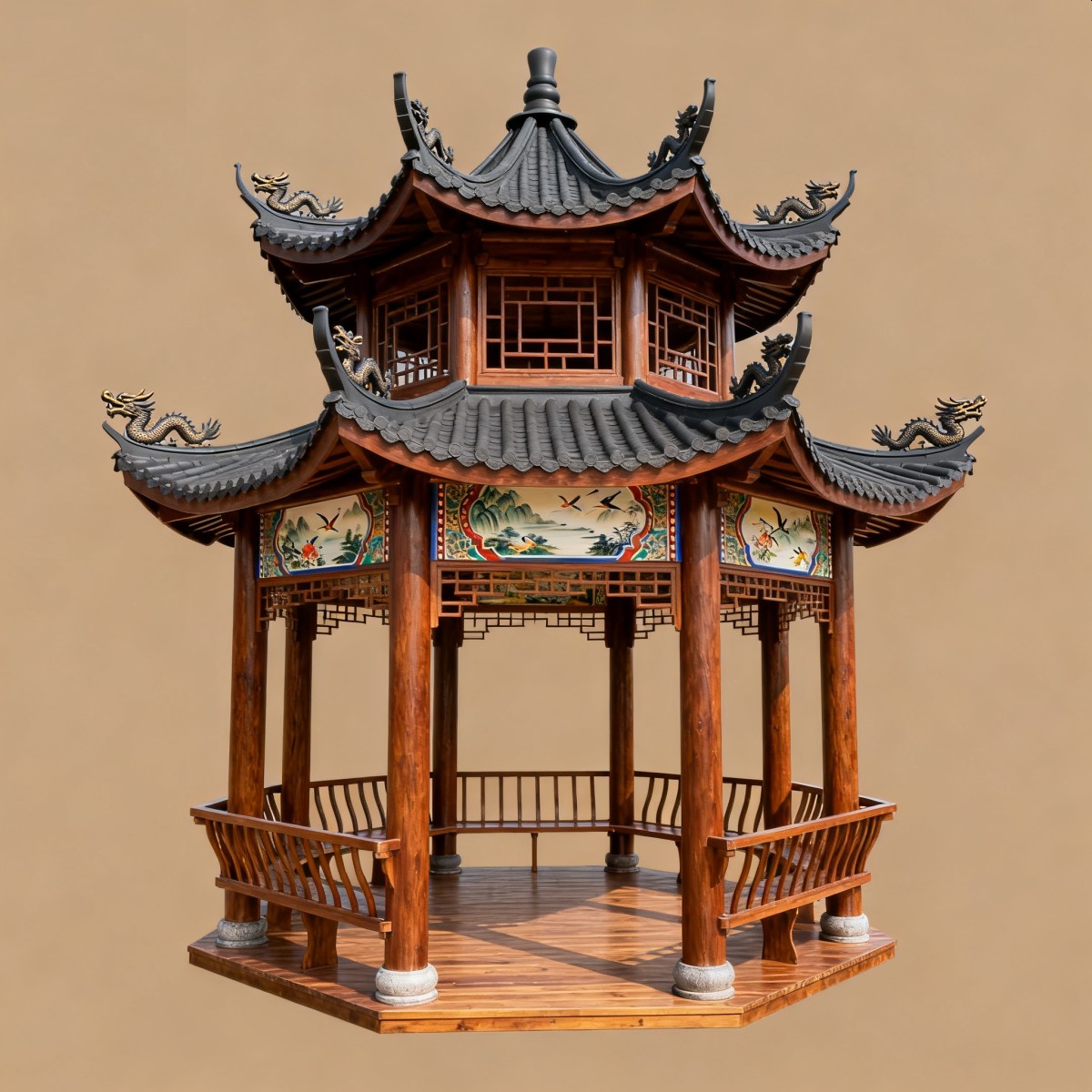 澳门仿古风格防腐木凉亭,实木凉亭,木亭